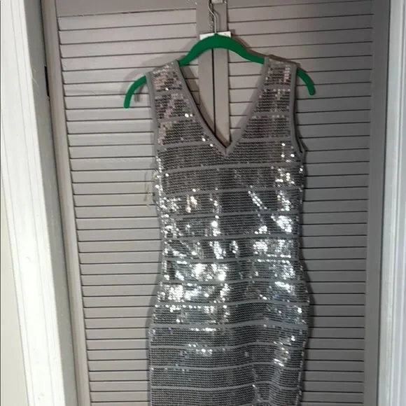 Hot Miami Styles Glittering Silver Backless Dress - Picture 3 of 7
